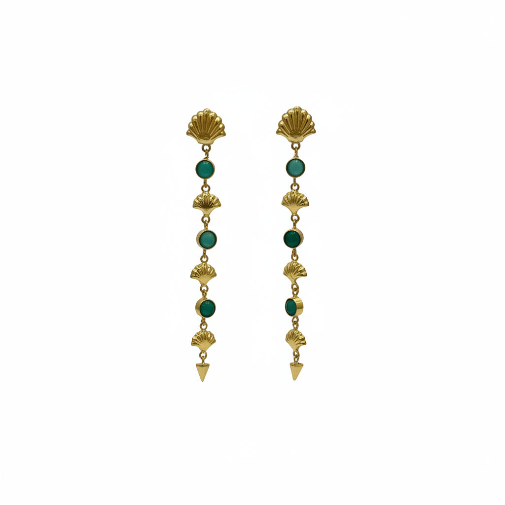 Pendientes de latón largos con piedras naturales y conchas acabado oro - Moments by You