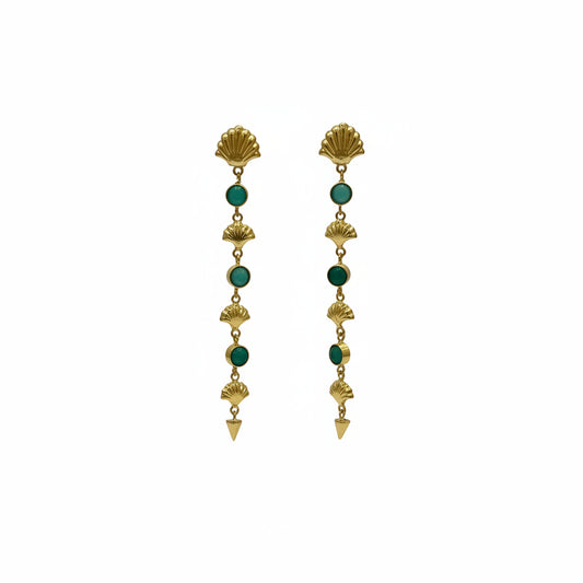 Pendientes de latón largos con piedras naturales y conchas acabado oro - Moments by You