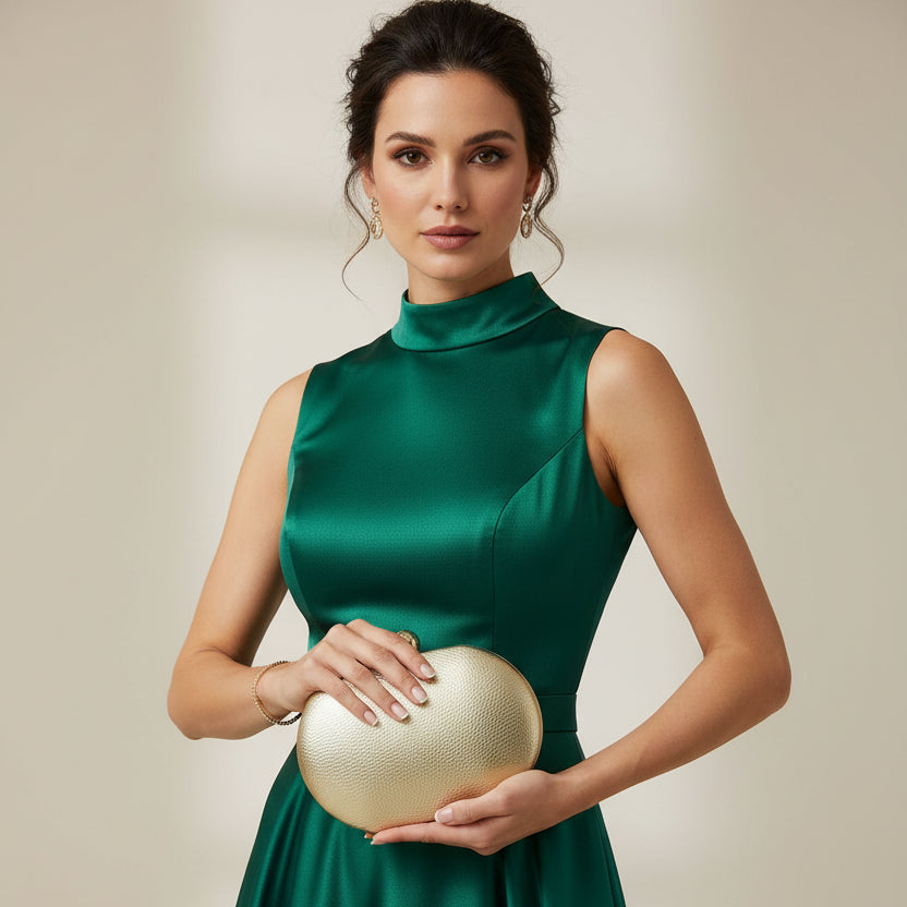Bolso fiesta clutch rígido con forma ovalada y con textura rugosa en color dorado