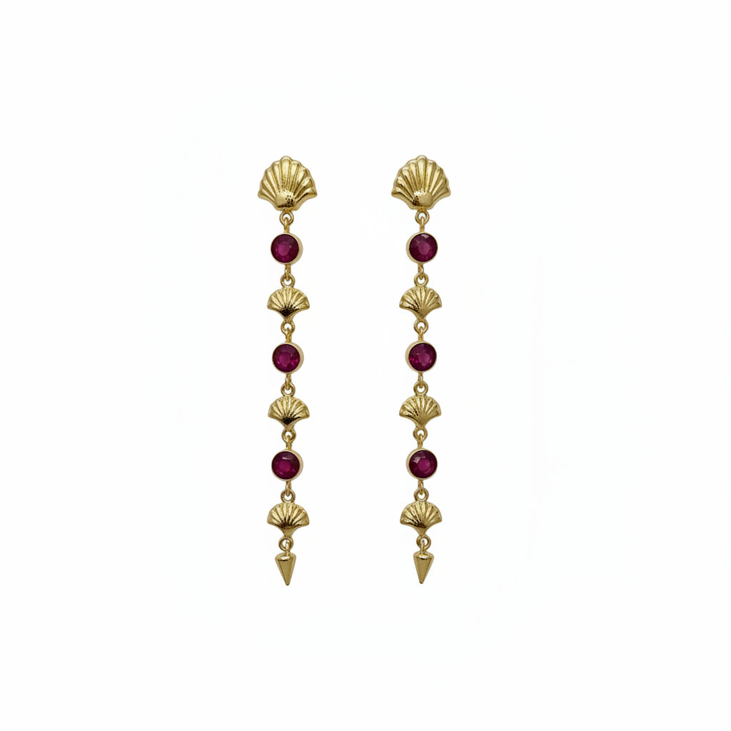 Pendientes de latón largos con piedras naturales y conchas acabado oro - Moments by You
