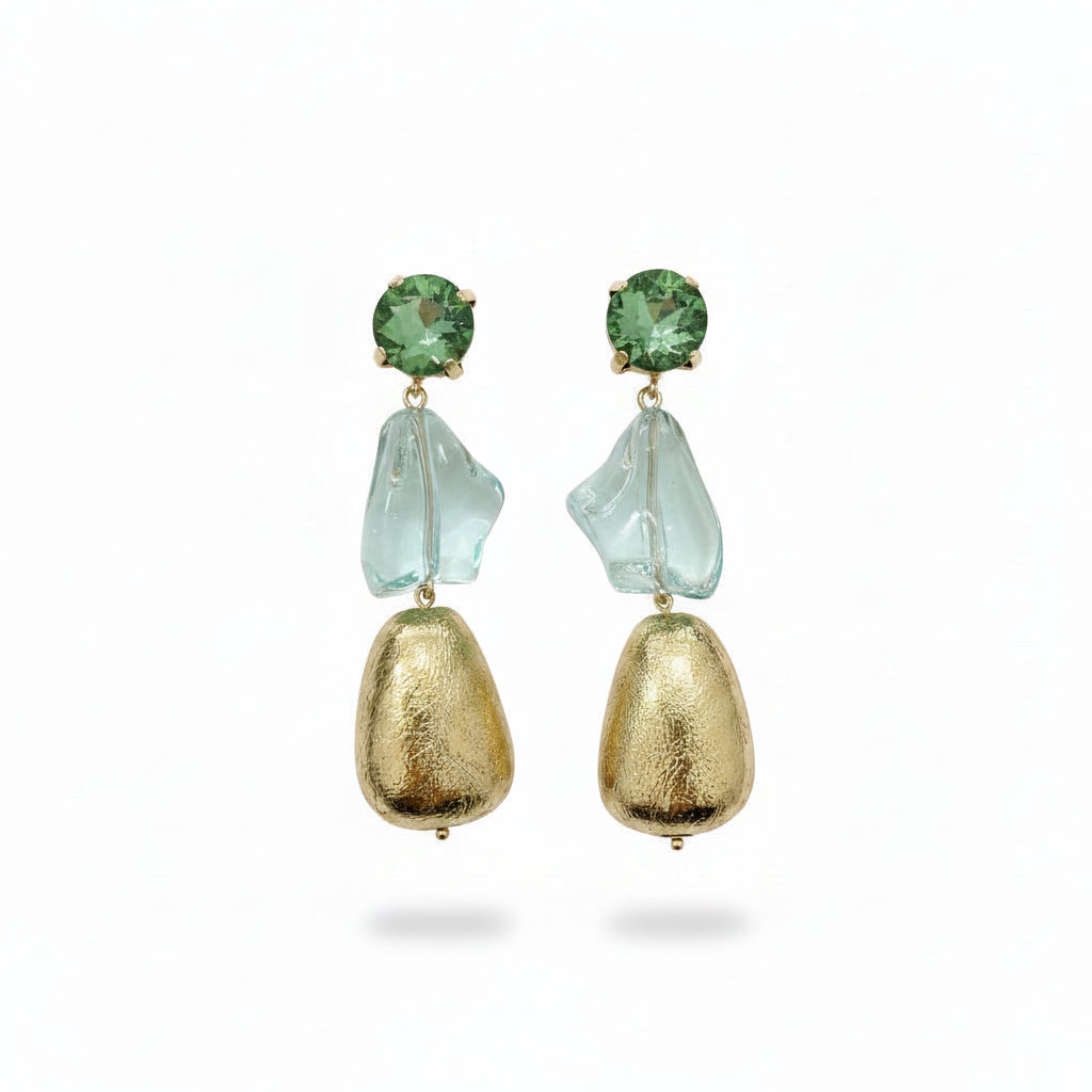 Pendientes largos tres alturas con circonita y piedra transparente - Moments by You