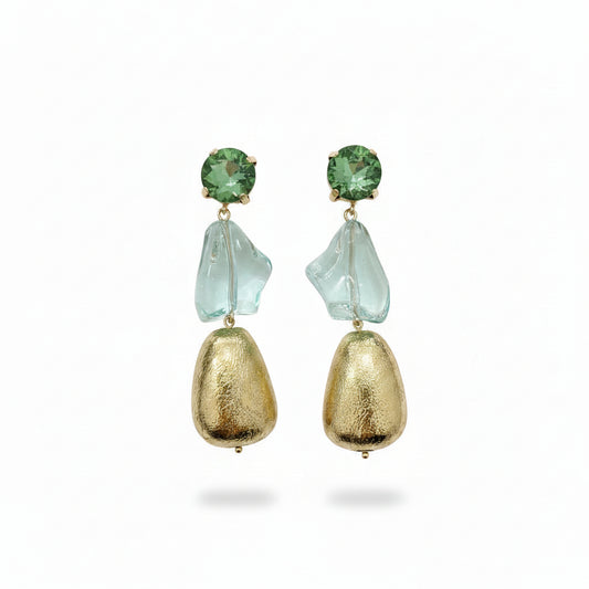 Pendientes largos tres alturas con circonita y piedra transparente - Moments by You