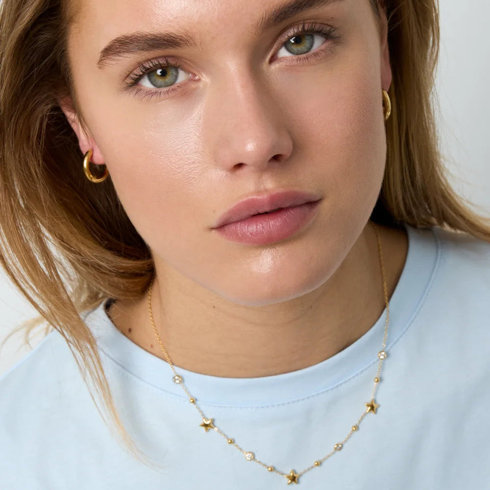 Collar de acero con estrellas, circonitas y esferas