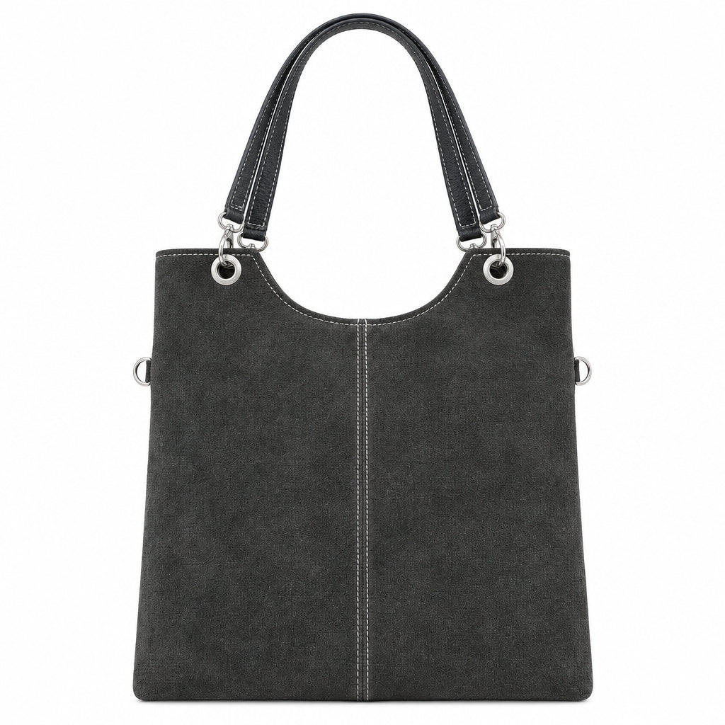 Bolso shopper piel 100% serraje combinado con asas negras