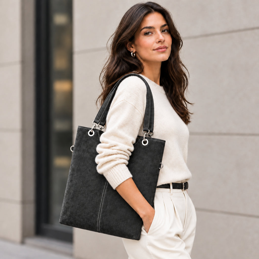 Bolso shopper piel 100% serraje combinado con asas negras