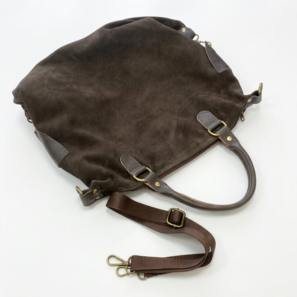Bolso tote shopper piel 100% ante combinado con chocolate