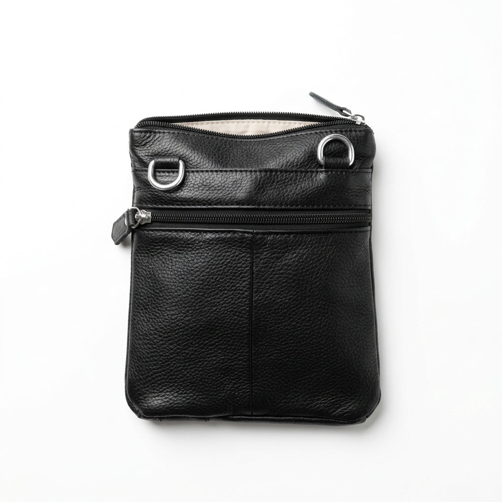 Bolso bandolera unisex piel 100% auténtica con compartimentos color negro