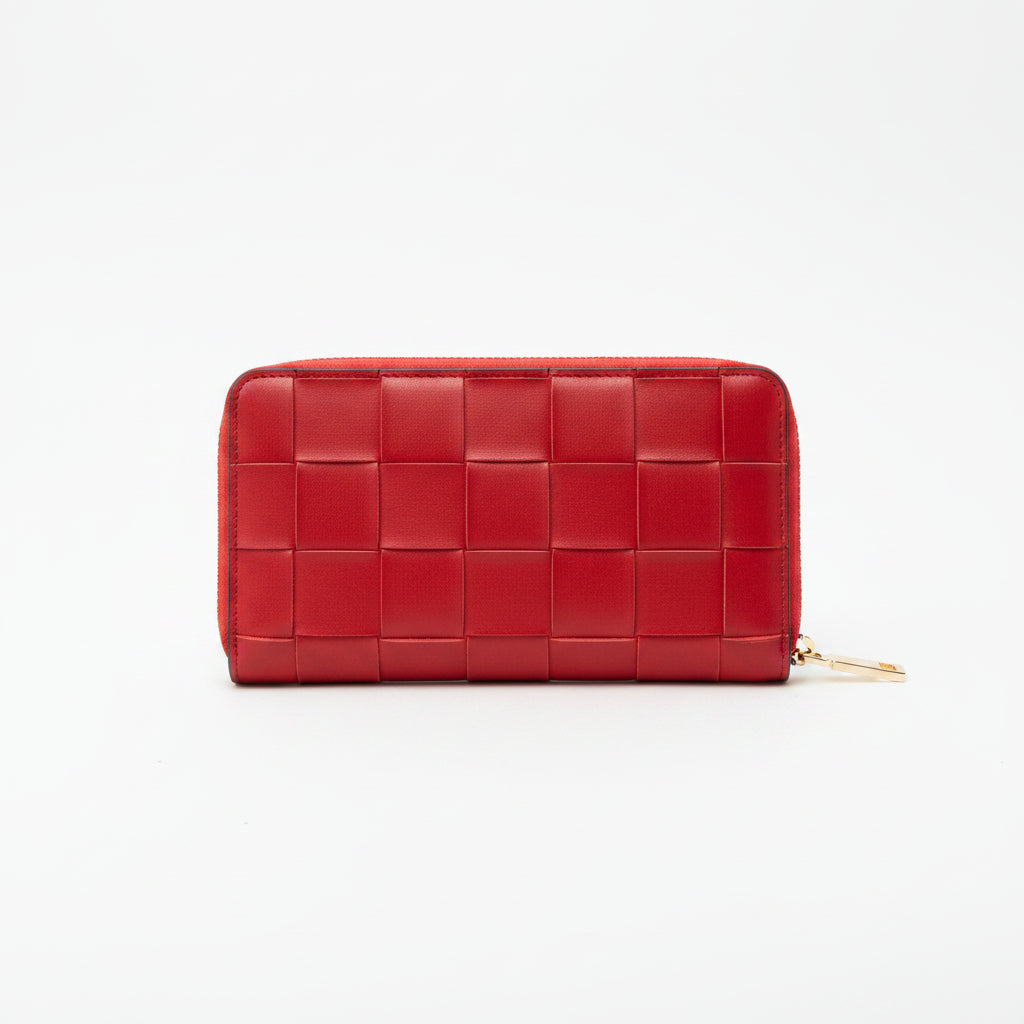 Cartera larga con diseño de cuadrados en color rojo y acabado oro - Moments by You