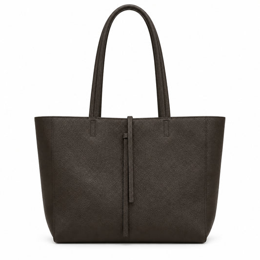 Bolso básico de piel 100% auténtica con asas largas chocolate - Moments by You