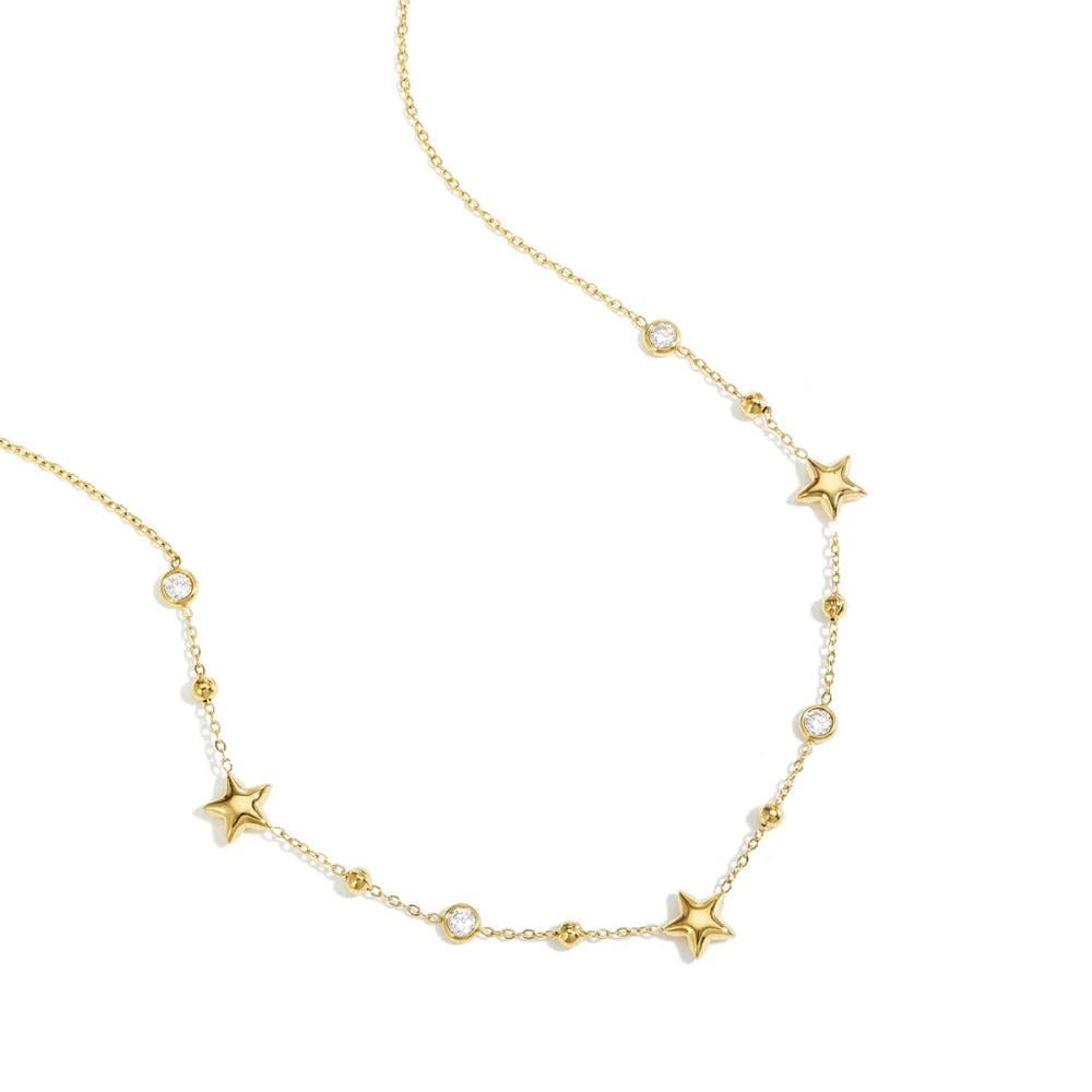 Collar de acero con estrellas, circonitas y esferas