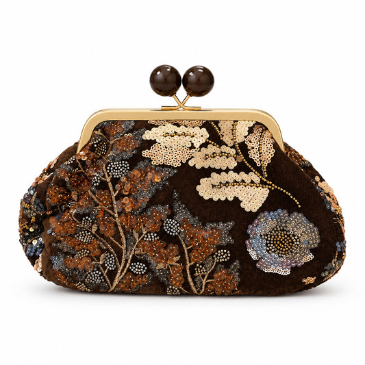 Bolso fiesta clutch vintage terciopelo y diseño floral con lentejuelas