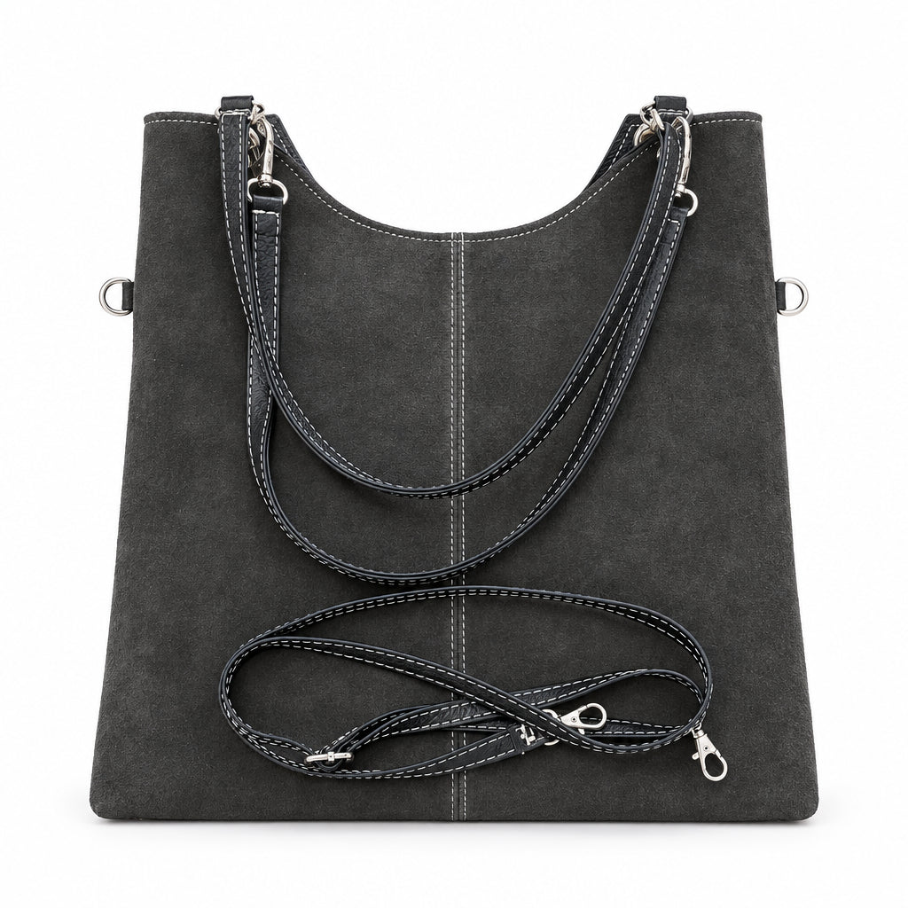 Bolso shopper piel 100% serraje combinado con asas negras
