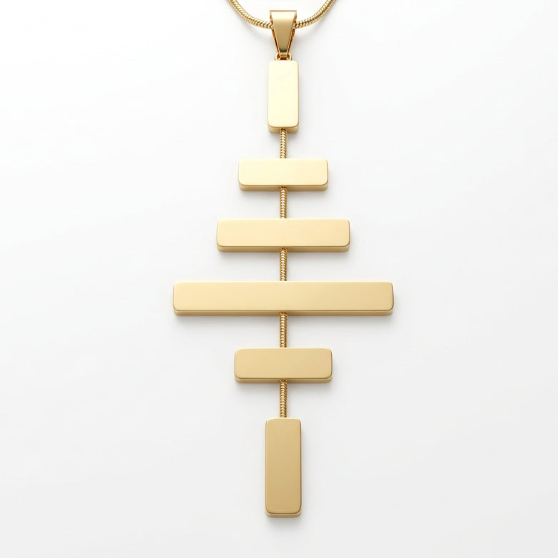 Collar de acero de placas geométricas en diferentes alturas en acabado oro