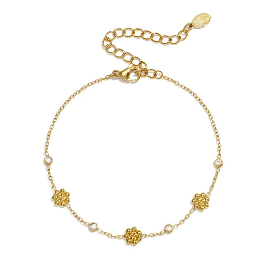 Pulsera de acero con flores de esferas y circonitas en acabado oro - Moments by You