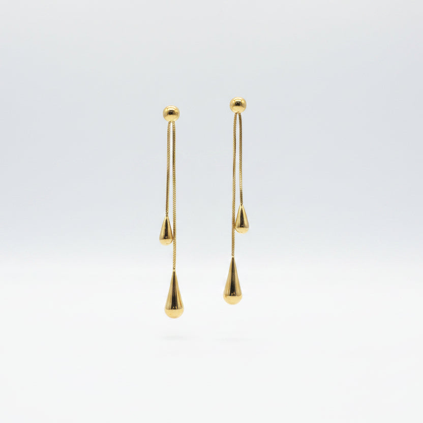Pendientes largos de acero con dos gotas colgantes acabado oro - Moments by You
