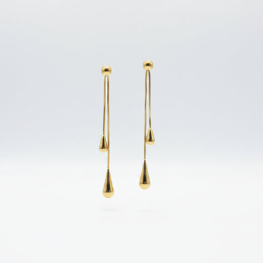 Pendientes largos de acero con dos gotas colgantes acabado oro - Moments by You