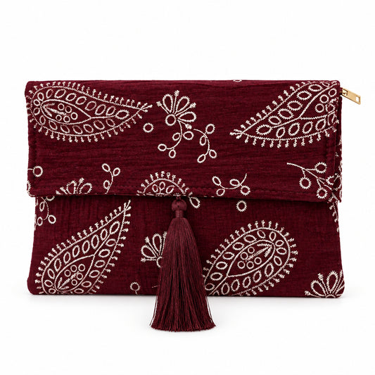 Bolso fiesta sobre de terciopelo con solapa y diseño floral - Moments by You