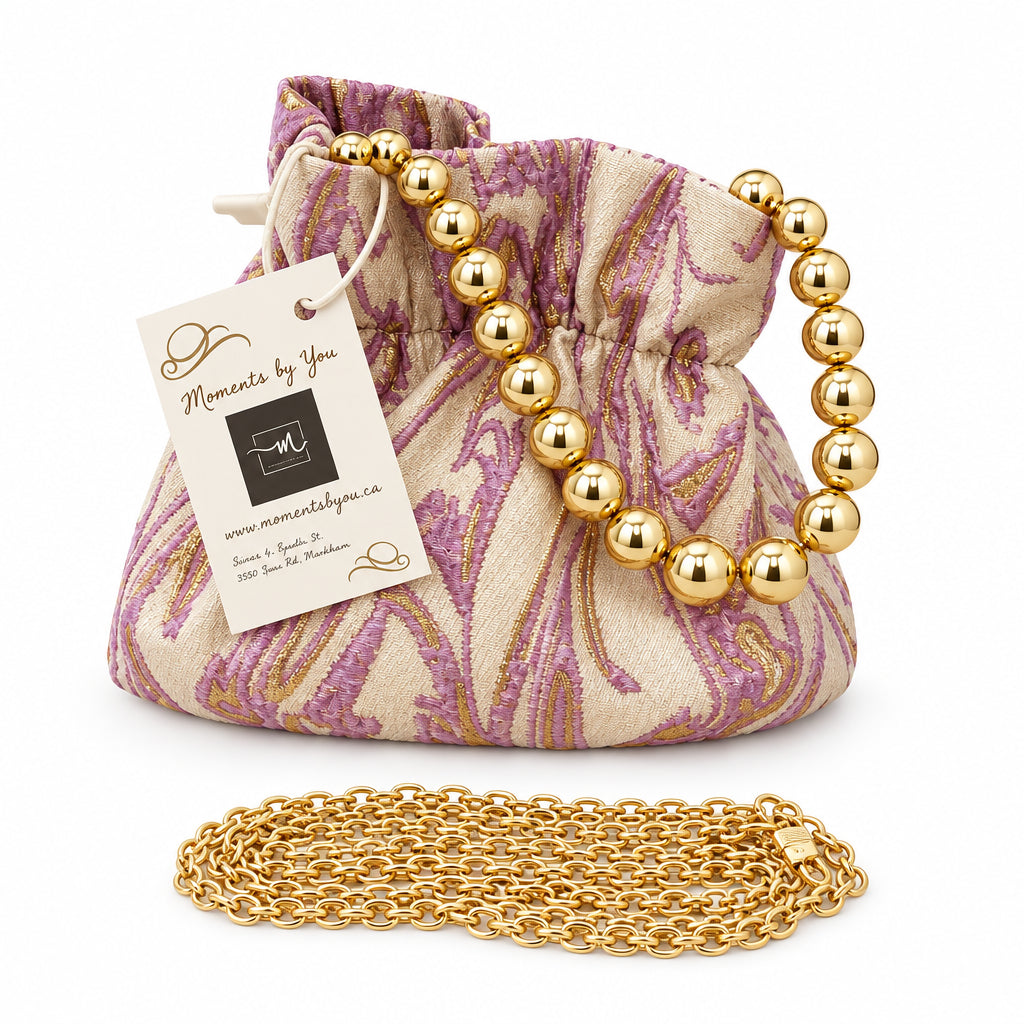 Bolso de fiesta limosnera con flores combinadas con dorado