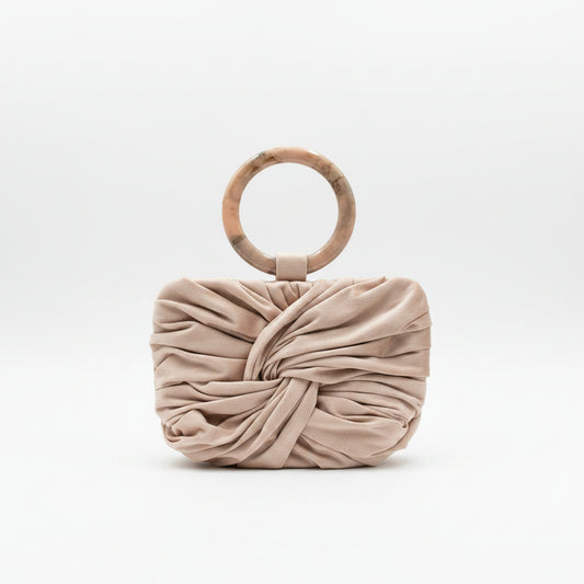Bolso de fiesta limosnera con asas circulares y diseño fruncido rosa nude - Moments by You
