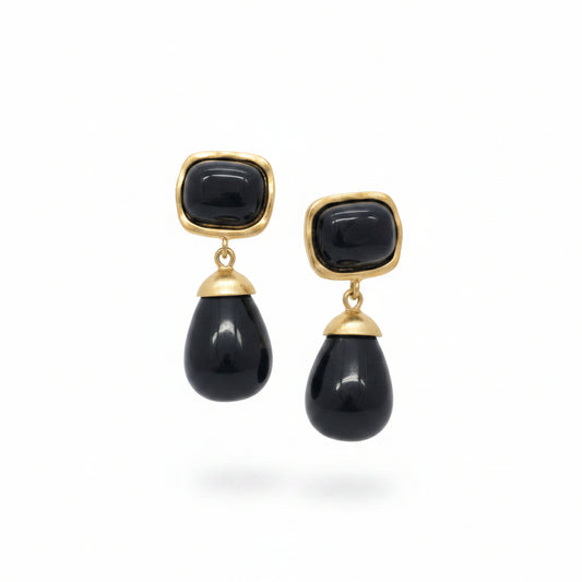 Pendientes largos doble altura con base rectangular y lágrima colgante opaca en varios colores