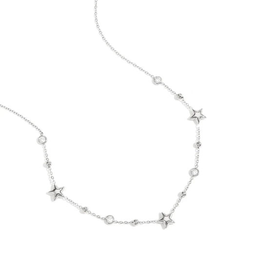 Collar de acero con estrellas, circonitas y esferas