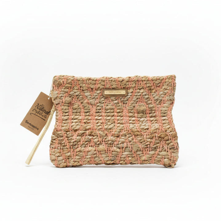 Bolso de mano tipo clutch o cartera de yute con un diseño geométrico - Moments by You