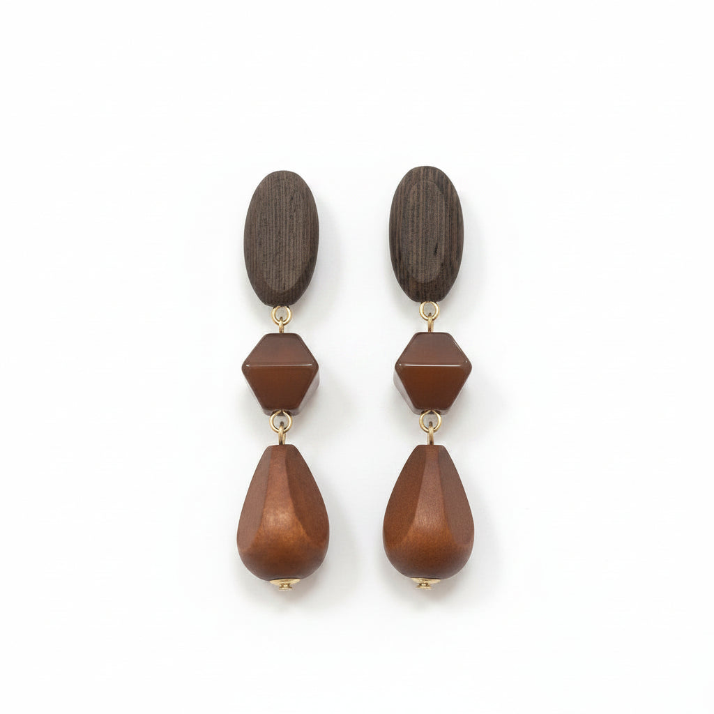 Look en chocolate y de madera (pendientes + collar + pulsera + bolso) - Moments by You
