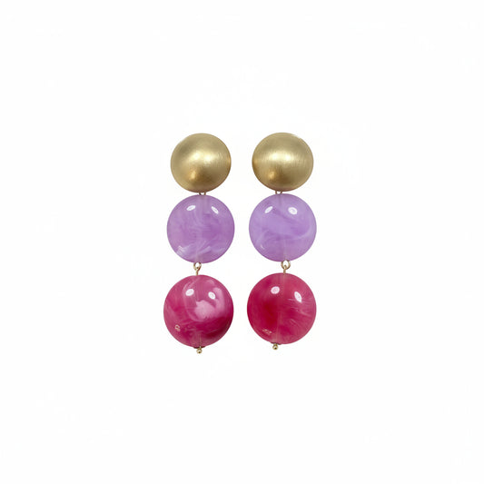 Pendientes largos tres alturas forma circular acabado marmolado con varios colores