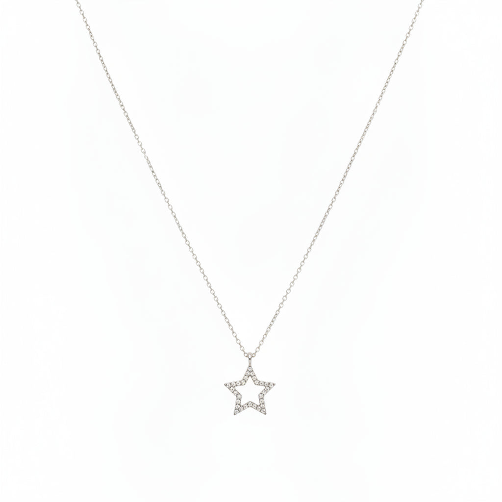 Collar de acero con dije de estrella hueca con circonitas - Moments by You