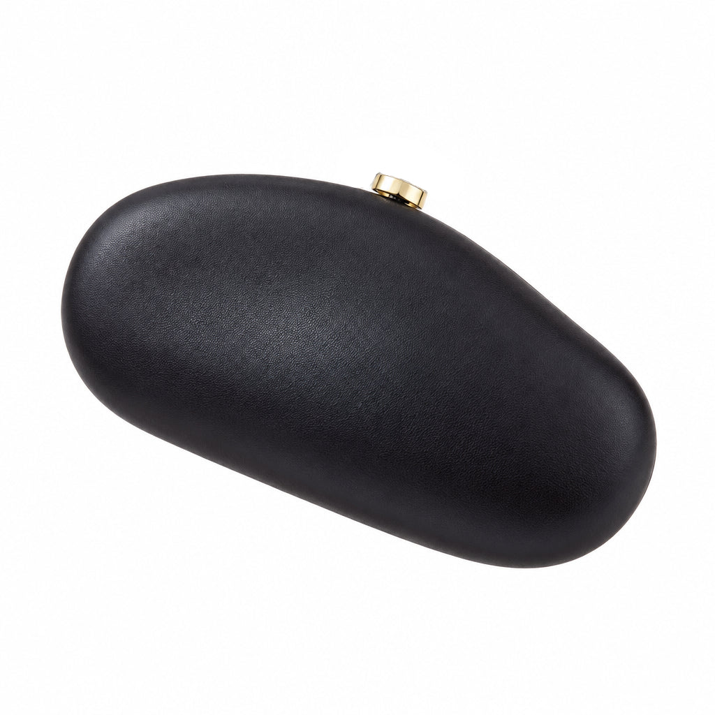 Bolso fiesta clutch con forma irregular oval chocolate y dorado
