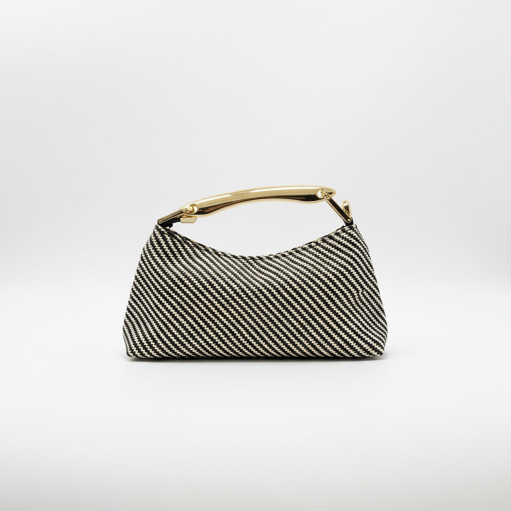 Bolso de fiesta alargado a rayas en beige y negro con asa dorada - Moments by You
