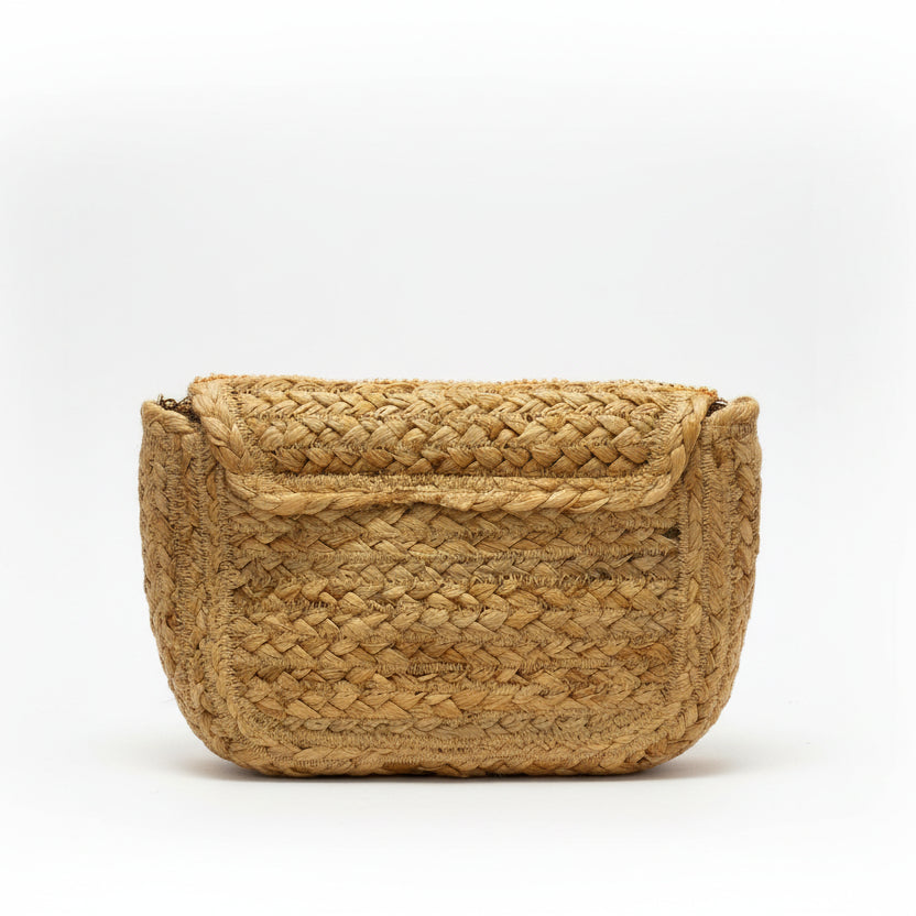 Bolso bandolera de yute natural y solapa con diseño de tela dorada - Moments by You