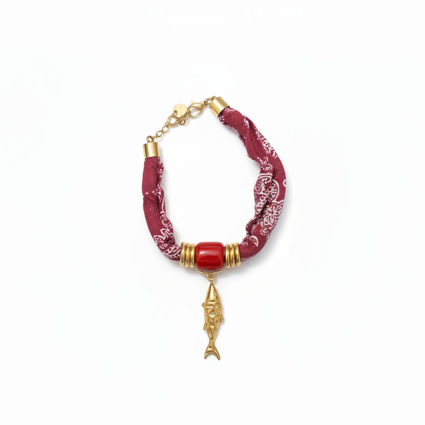 Pulsera de acero y tela con estampado mándala y dije en diferentes formas - Moments by You