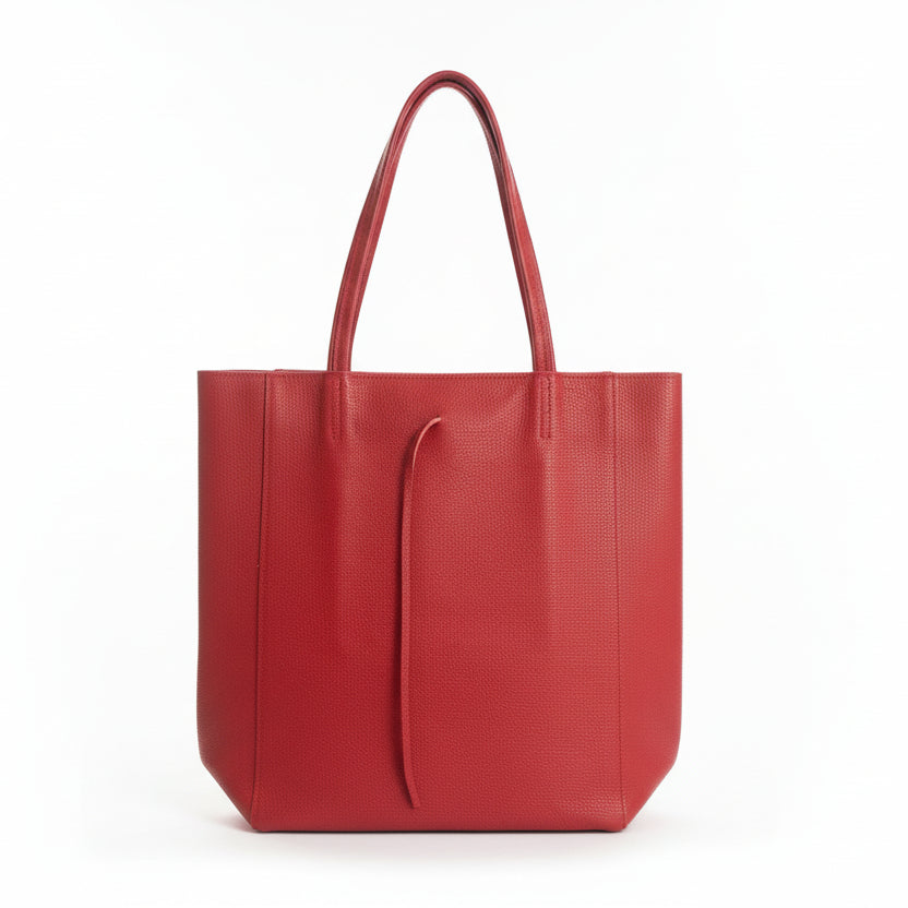 Bolso de piel 100% vacuno tipo shopper alargado básico rojo - Moments by You
