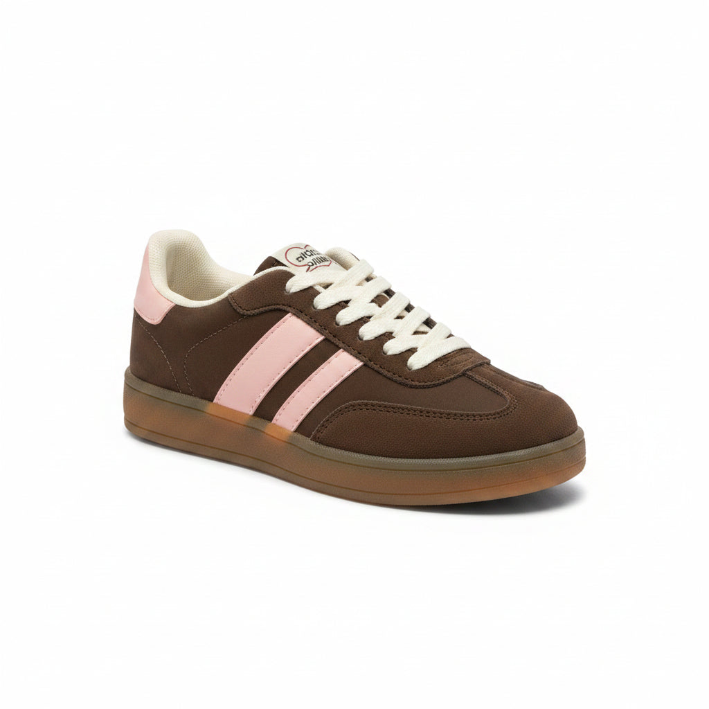 Zapatos urbanos deportivos en chocolate y rayas rosas