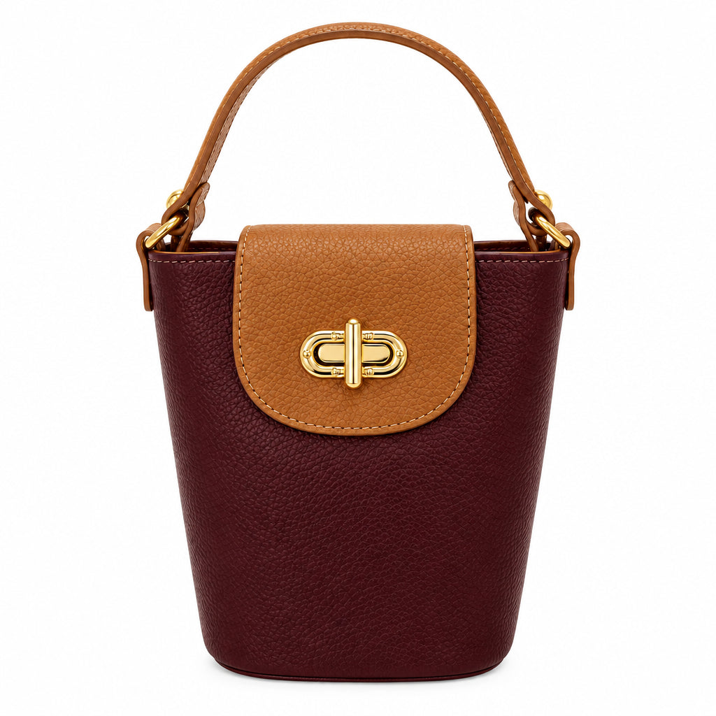 Bolso bucket piel 100% auténtica en colores combinados