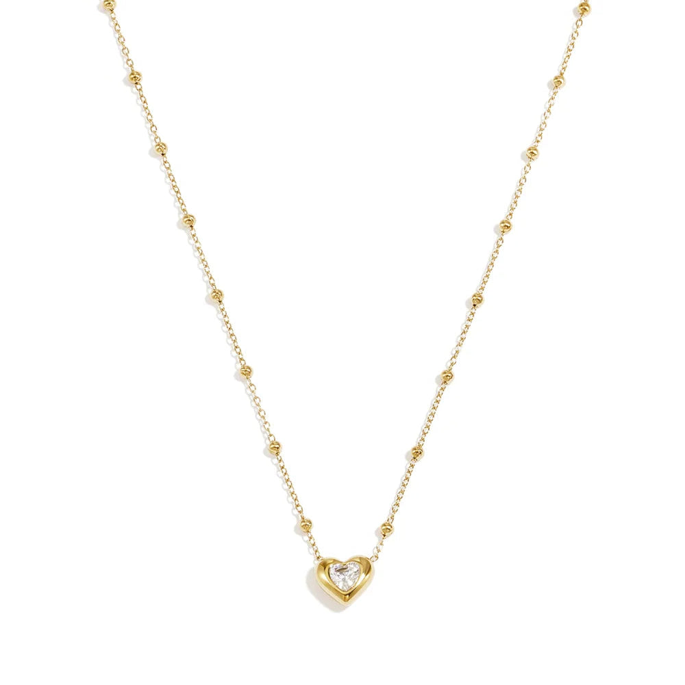 Collar de acero con dije de corazón con circonita en acabado oro - Moments by You