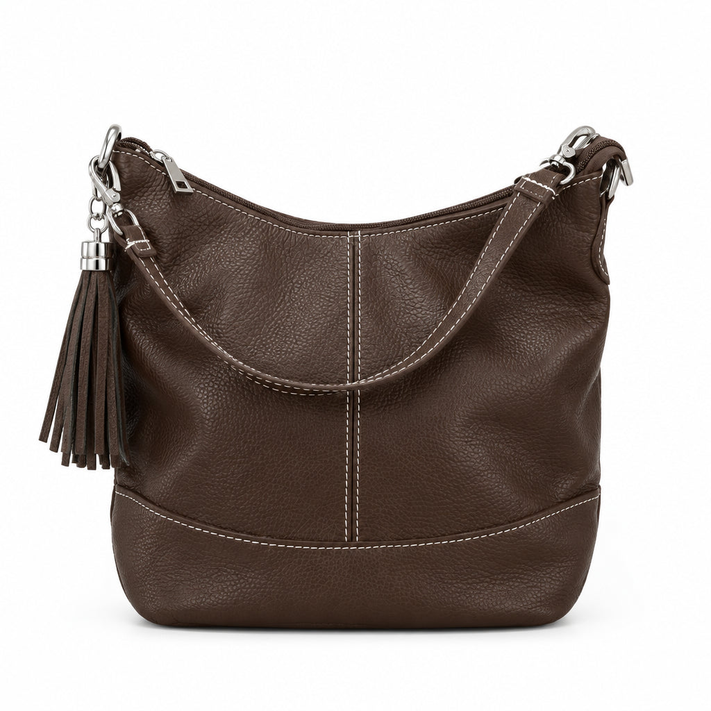Bolso hobo mediano piel 100% auténtica con pespuntes blancos