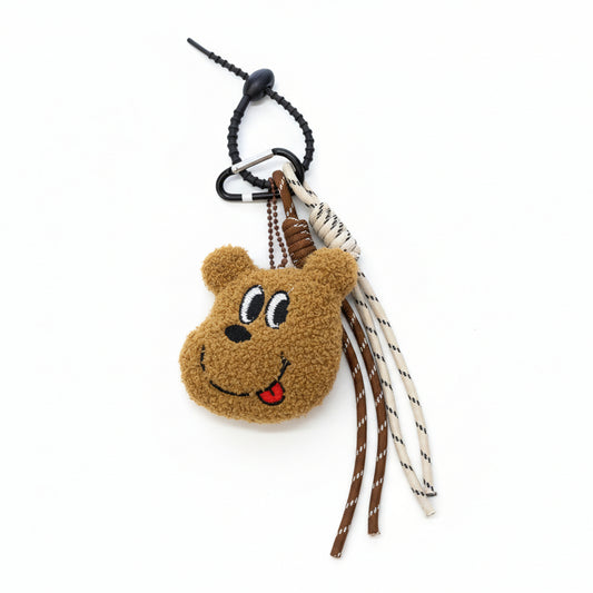 Llavero con peluche de oso y dos cuerdas en beige y marrón