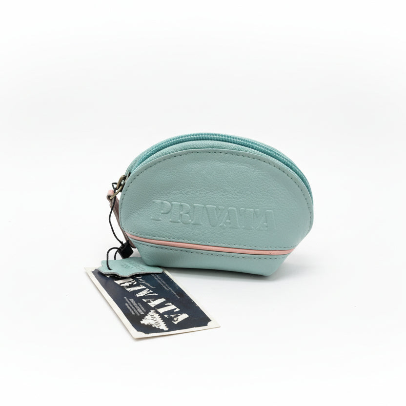 Monederos Privata piel 100% vacuno estampado liso en turquesa y con una raya en rosa - Moments by You