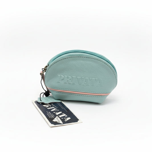 Monederos Privata piel 100% vacuno estampado liso en turquesa y con una raya en rosa - Moments by You