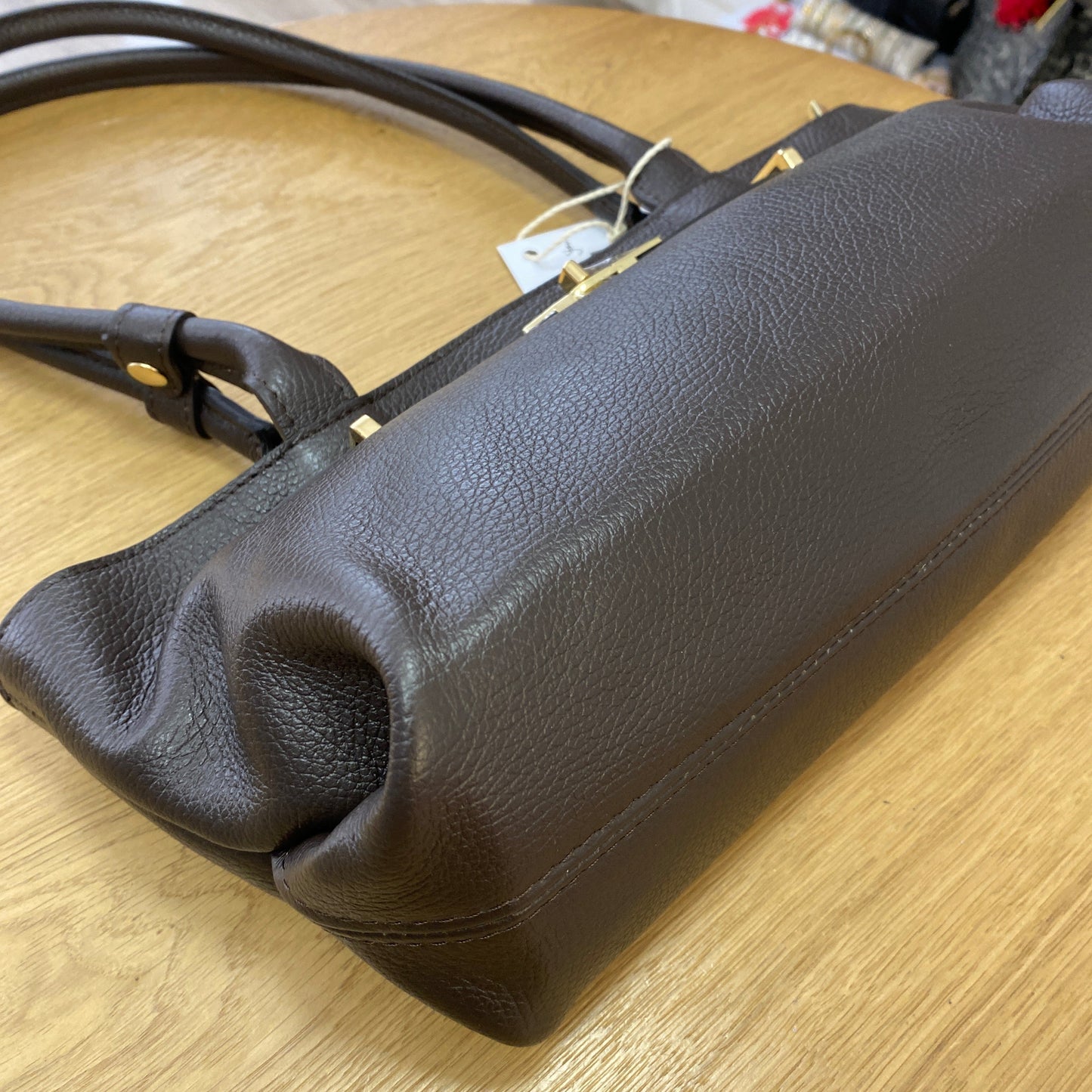 Bolso de hombro piel 100% auténtica con asas largas color chocolate