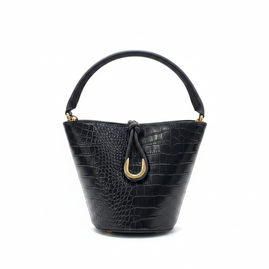 Bolso bucket piel 100% auténtica acabado cocodrilo