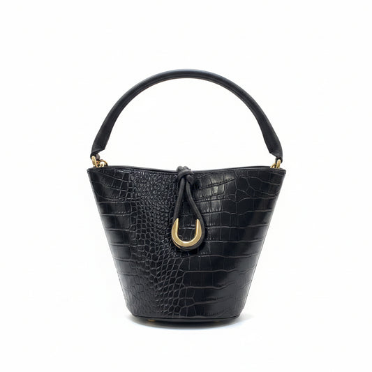 Bolso bucket piel 100% auténtica acabado cocodrilo