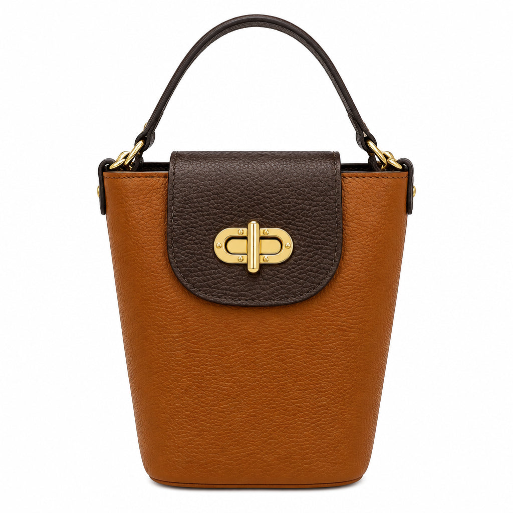 Bolso bucket piel 100% auténtica en colores combinados