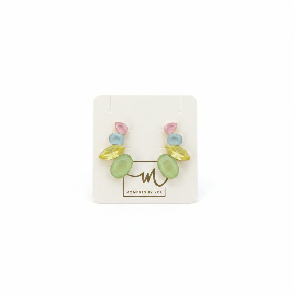Pendientes de metal/acero largos con cristales de colores variados - Moments by You