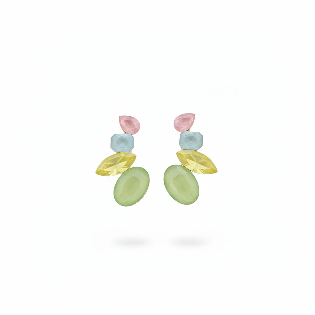 Pendientes de metal/acero largos con cristales de colores variados - Moments by You