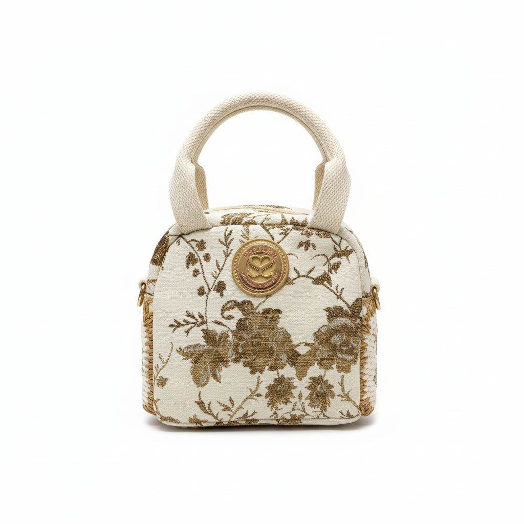 Bolso de fibra natural pequeño con asas y estampado floral - Moments by You