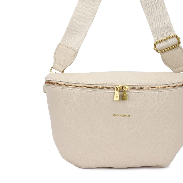 Bolso riñonera y pechonera efecto piel beige albaricoque