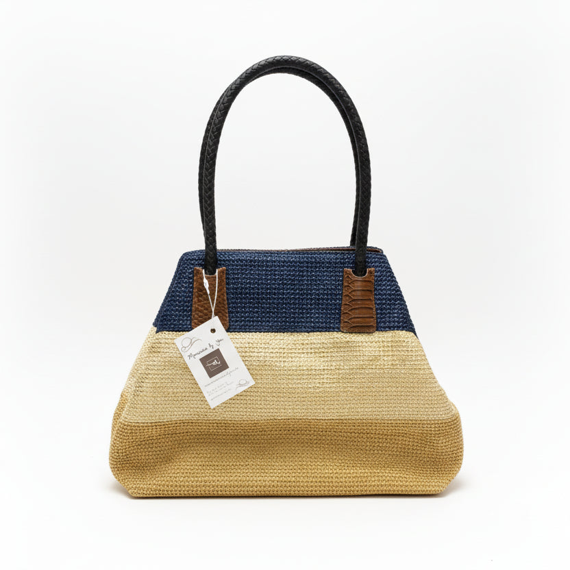 Bolso shopper tipo rafia combinado con efecto piel y rayas - Moments by You